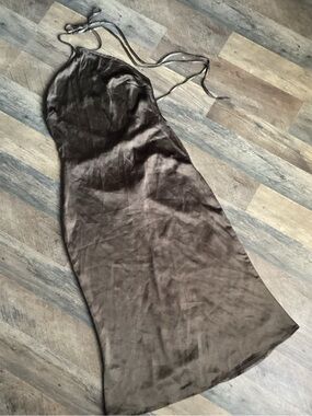 Pretty Garbage Satin Halter Slip Dress - Brown